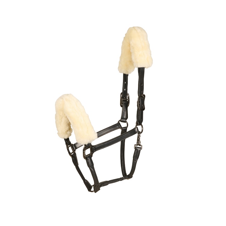 CATAGO leren halster met afneembaar Faux Fur – Zwart