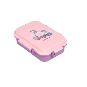 Equipage Unicorn lunchbox voor kids – roze Ballerina broodtrommel met unicorn-print en paarse bodem