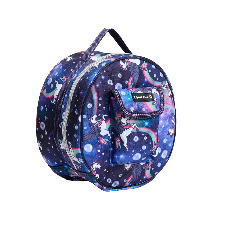 Equipage Juno kinder cap tas met unicorn-print in Dutch Blue – tas om een kinder rijhelm veilig op te berge