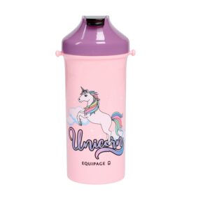 Equipage Unicorn drinkfles voor kids – roze 500 ml drinkfles met unicorn-print en paarse dop