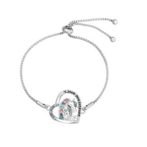 quipage Unicorn armband voor kinderen – zilveren kinderarmband met hartvormige unicorn-hanger en tekst I love you forever