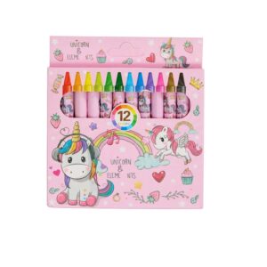 Equipage Unicorn waskrijtjes – set van 12 gekleurde waskrijtjes met unicorn-print en shimmer-effect