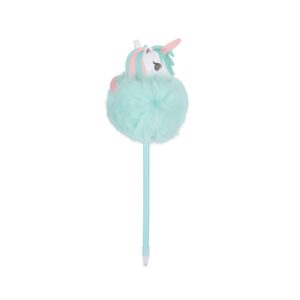 Equipage KIDS Unicorn pompon pen turquoise – kinderbalpen met fluffy pompon en unicorn bovenop