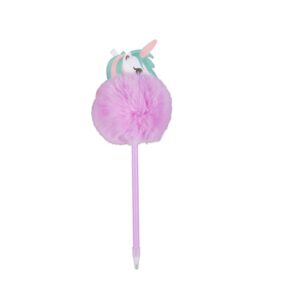 Equipage Unicorn pompon sleutelhanger Misty Rose – fluffy roze pompon met holografische unicorn en zilverkleurige ring en clip