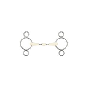 Happy Mouth dubbelgebroken 2-rings bit (Pessoa) met kunststof mondstuk en rolletje