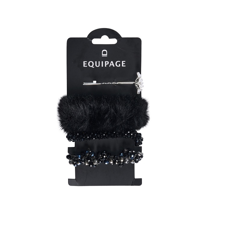 Equipage Competition Hair Set zwart met elastieken en haarspeld